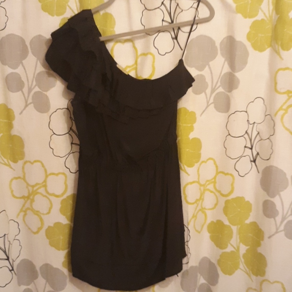 Postella One shoulder ruffle silk blouse